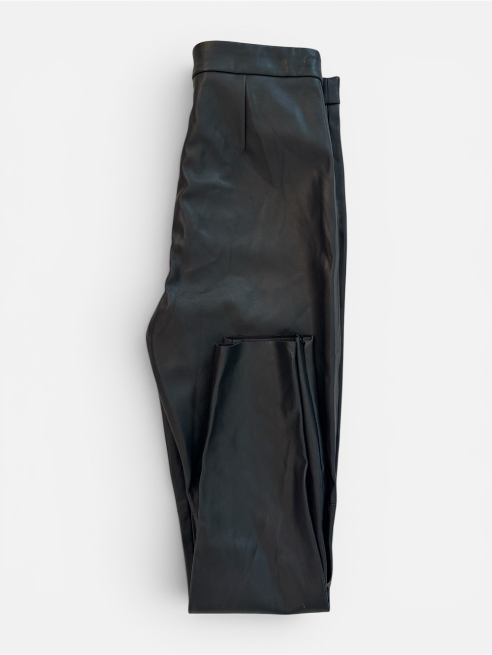 Zara Black Faux Leather Ankle Zip Vegan Leather Tapered Pants Moto Size M 28/29
